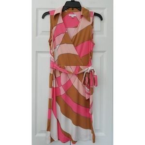 New York & Company Stretch Sleeveless Dress Pink Multi Medium
